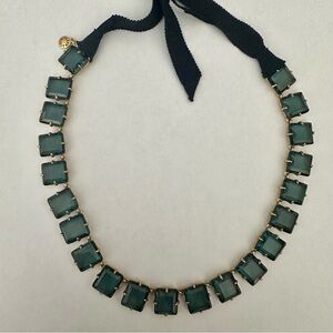 Vintage Signed J. Crew Gold Tone Multi Stone Square Topaz Rhinestone Necklace